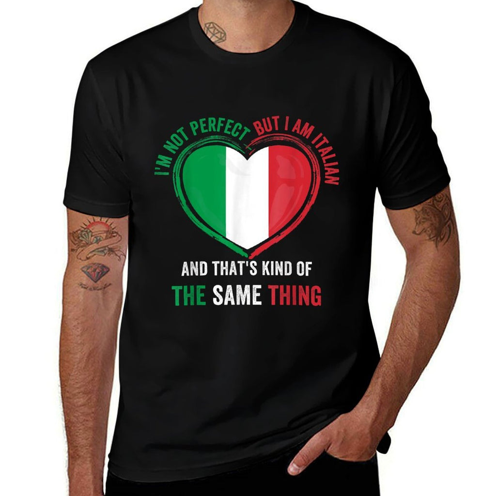 Im Not Perfect Im Italian Funny Proud Italiano Italy  Ribbed Collar T-Shirt