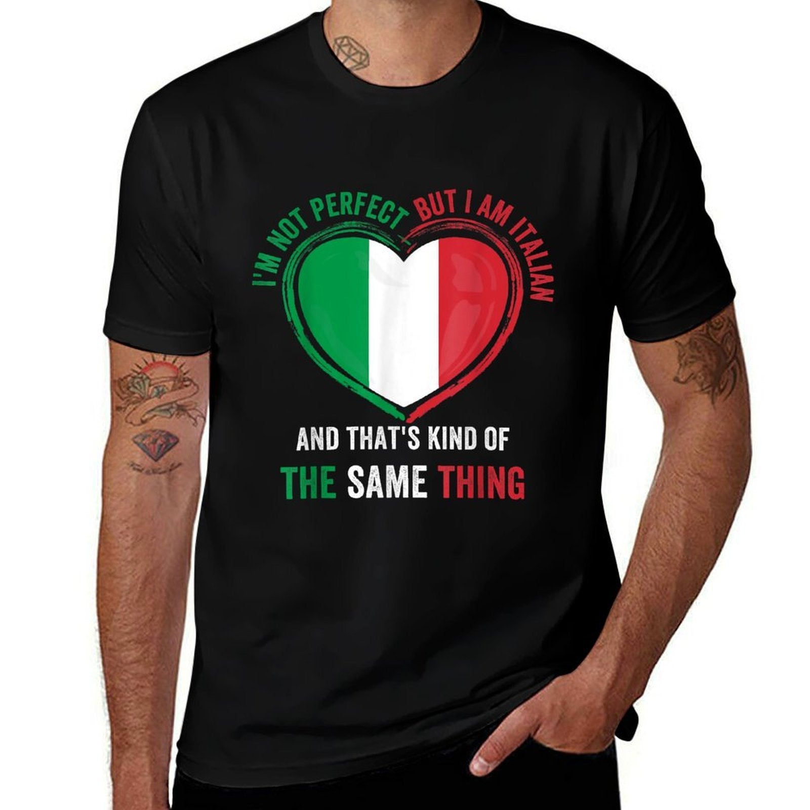 Im Not Perfect Im Italian Funny Proud Italiano Italy  Ribbed Collar T-Shirt