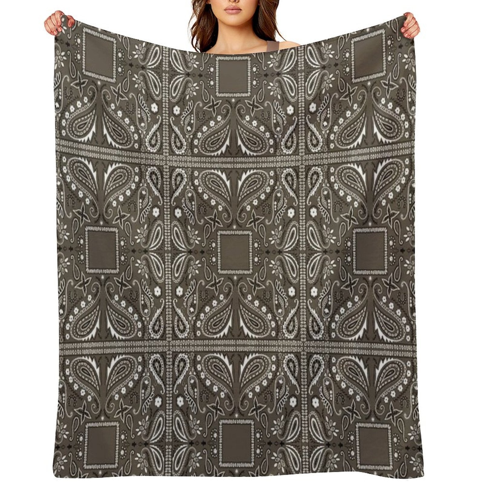 Gray Paisley Bandana Pattern Shrink-resistant Throw Blanket