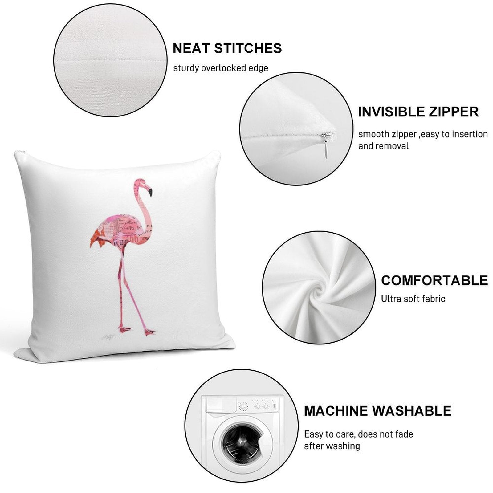 Flamingo Collage Soft Short Plush Fabric Throw Pillow