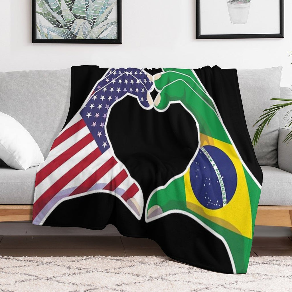Brazilian Brazil USA United States American America Love Heart Peace Plush Throw Blanket