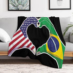 Brazilian Brazil USA United States American America Love Heart Peace Plush Throw Blanket