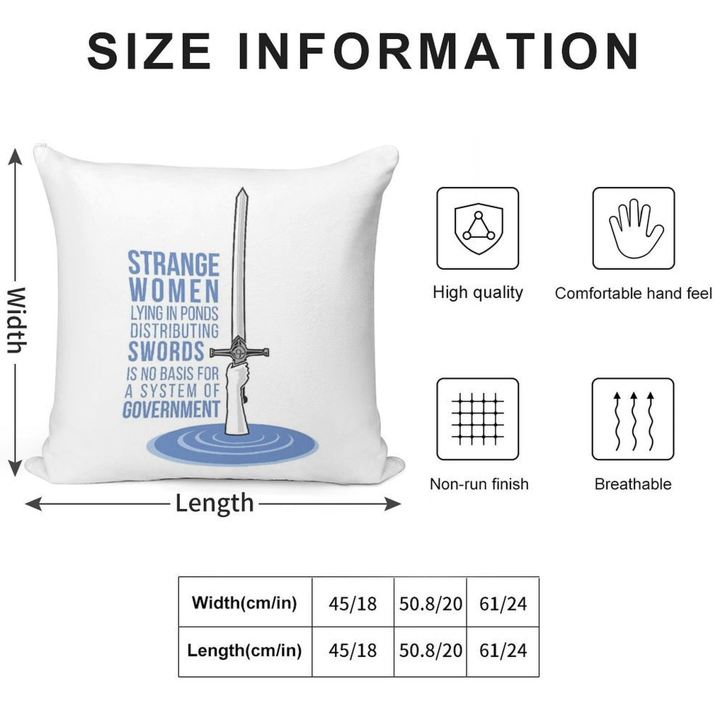 Strange Women Lying in Ponds Distributing Swords - Monty Python Soft Hidden Zipper Throw Pillow