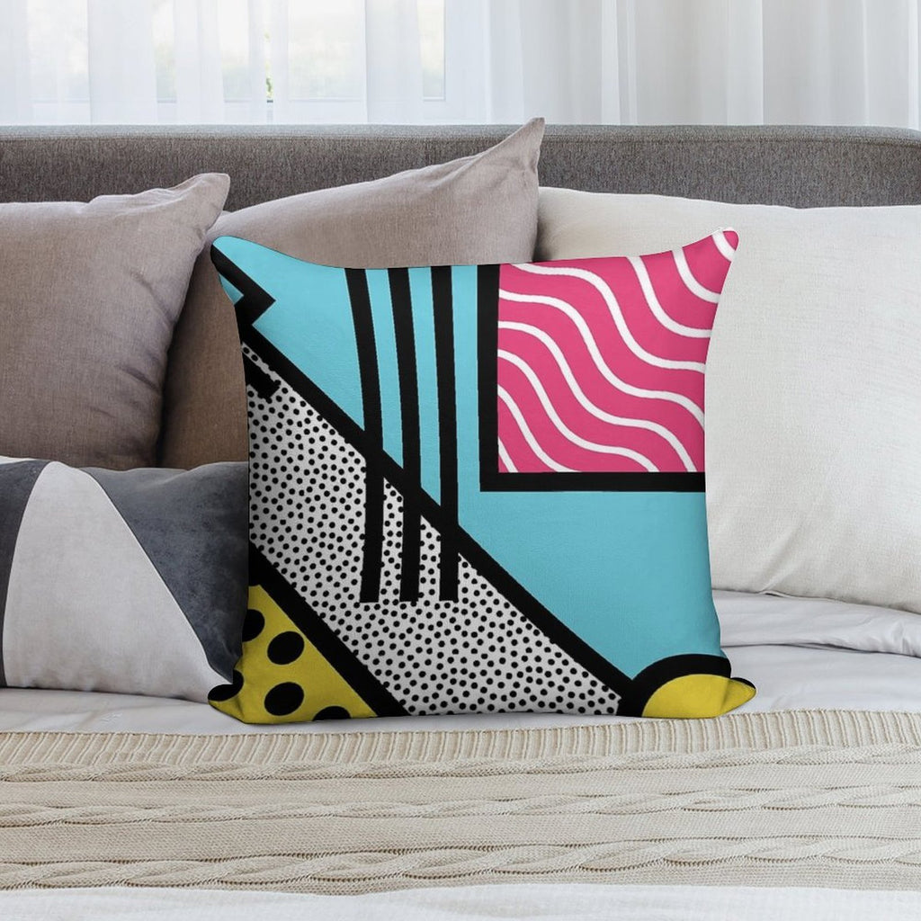 Abstract 80s Memphis Pop Art Style Graphics Soft Hidden Zipper Throw Pillow