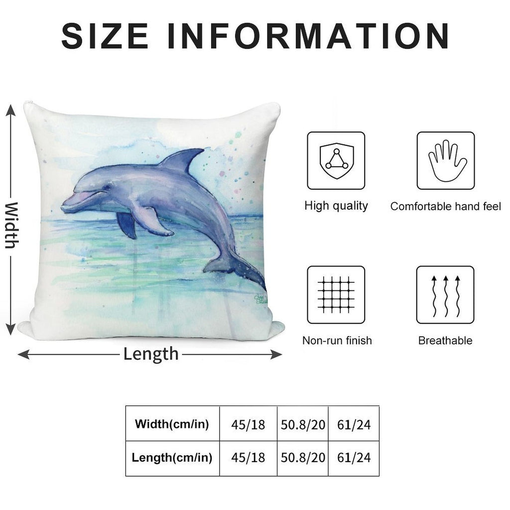 Dolphin Watercolor Soft Home Decor Throw Pillow