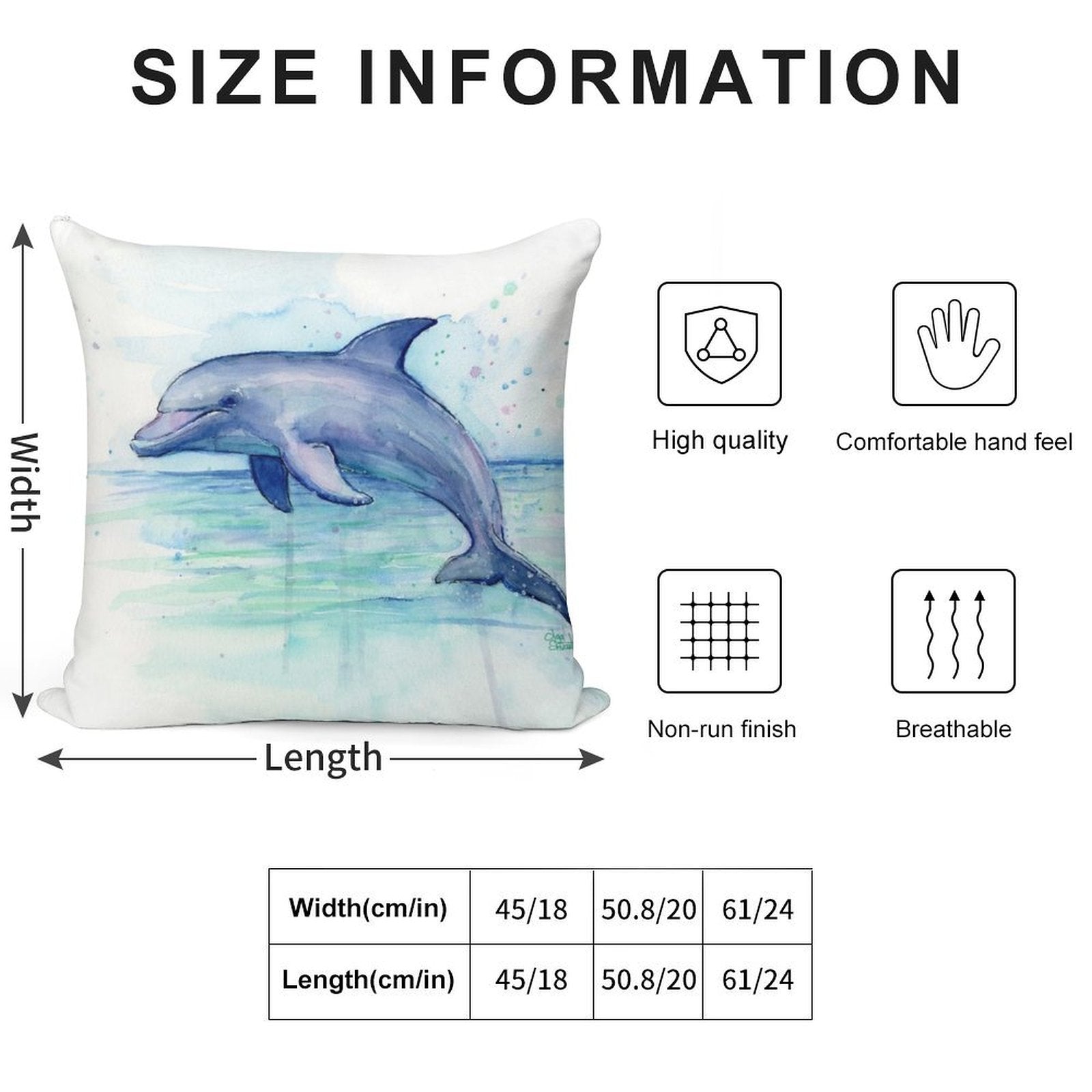 Dolphin Watercolor Soft Home Decor Throw Pillow