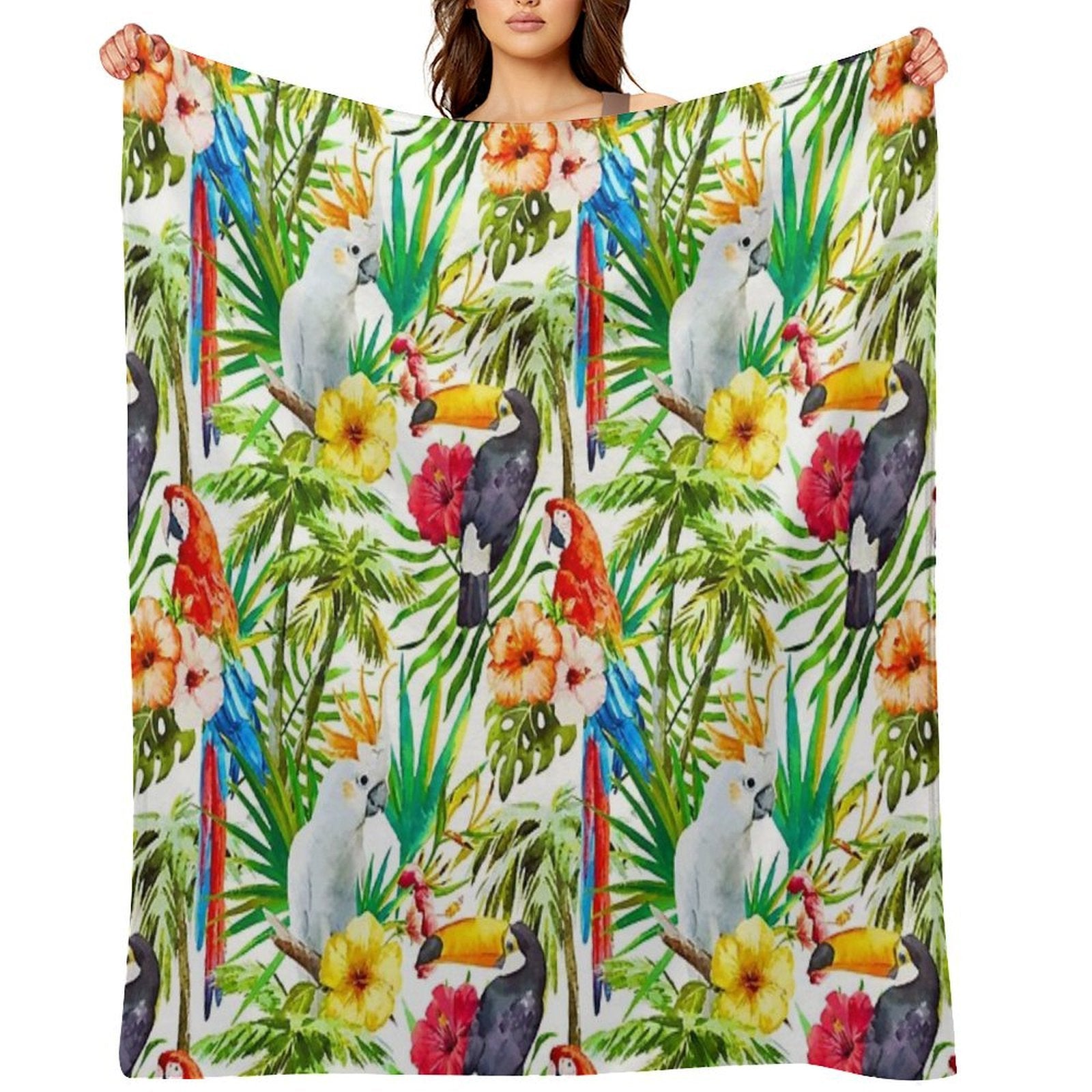 Tropical Parrot, Cockatoo And Toucan Rainforest Durable Throw Blanket