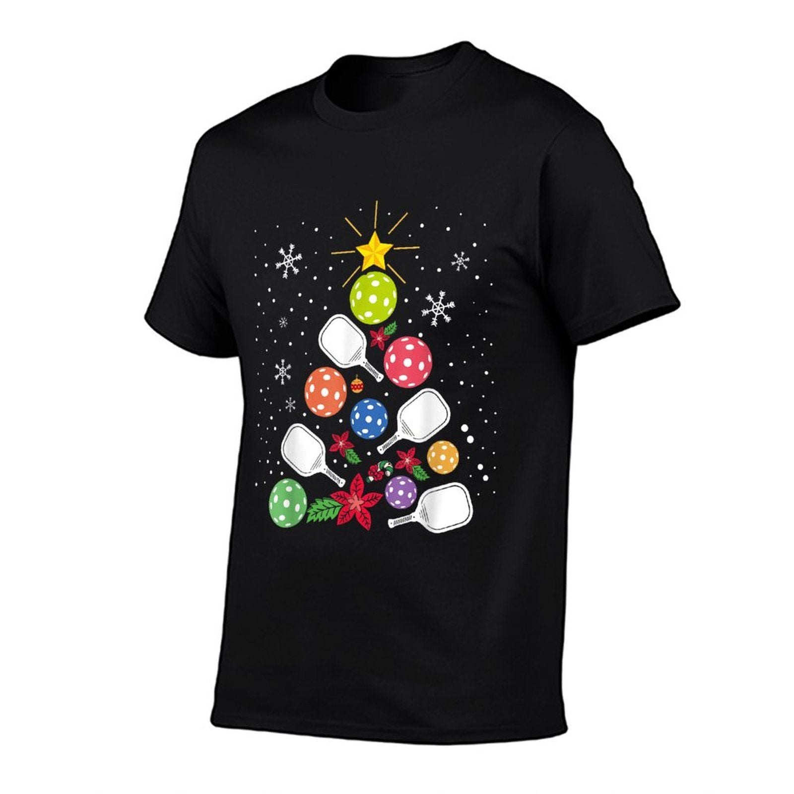 Pickleball Christmas Tree Santa Pickleball X-mas Lights  Polyester Blend T-Shirt