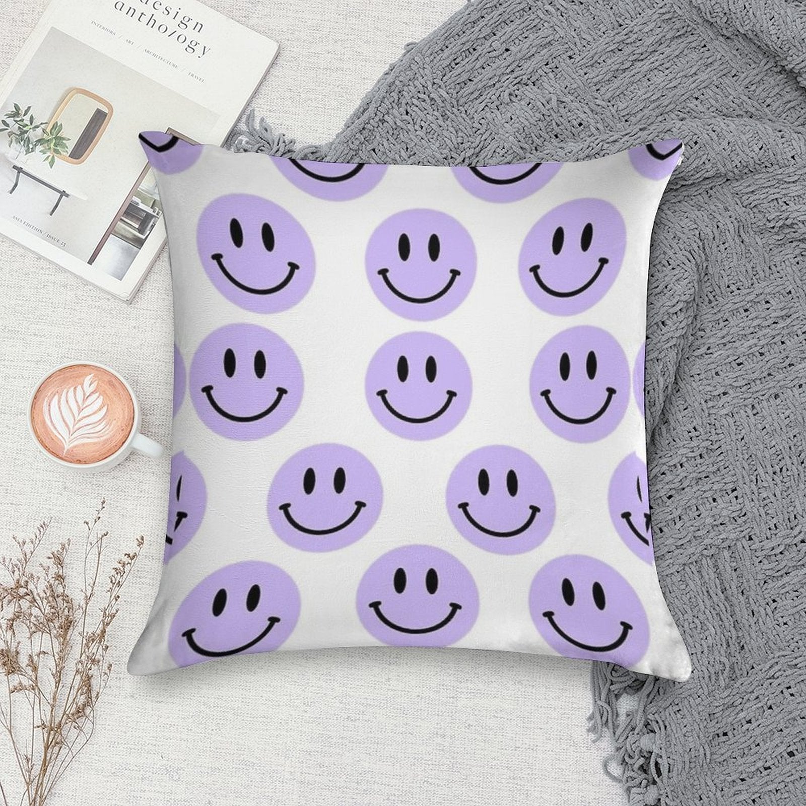 Purple Preppy Smile Print Soft High-Density Material Throw Pillow