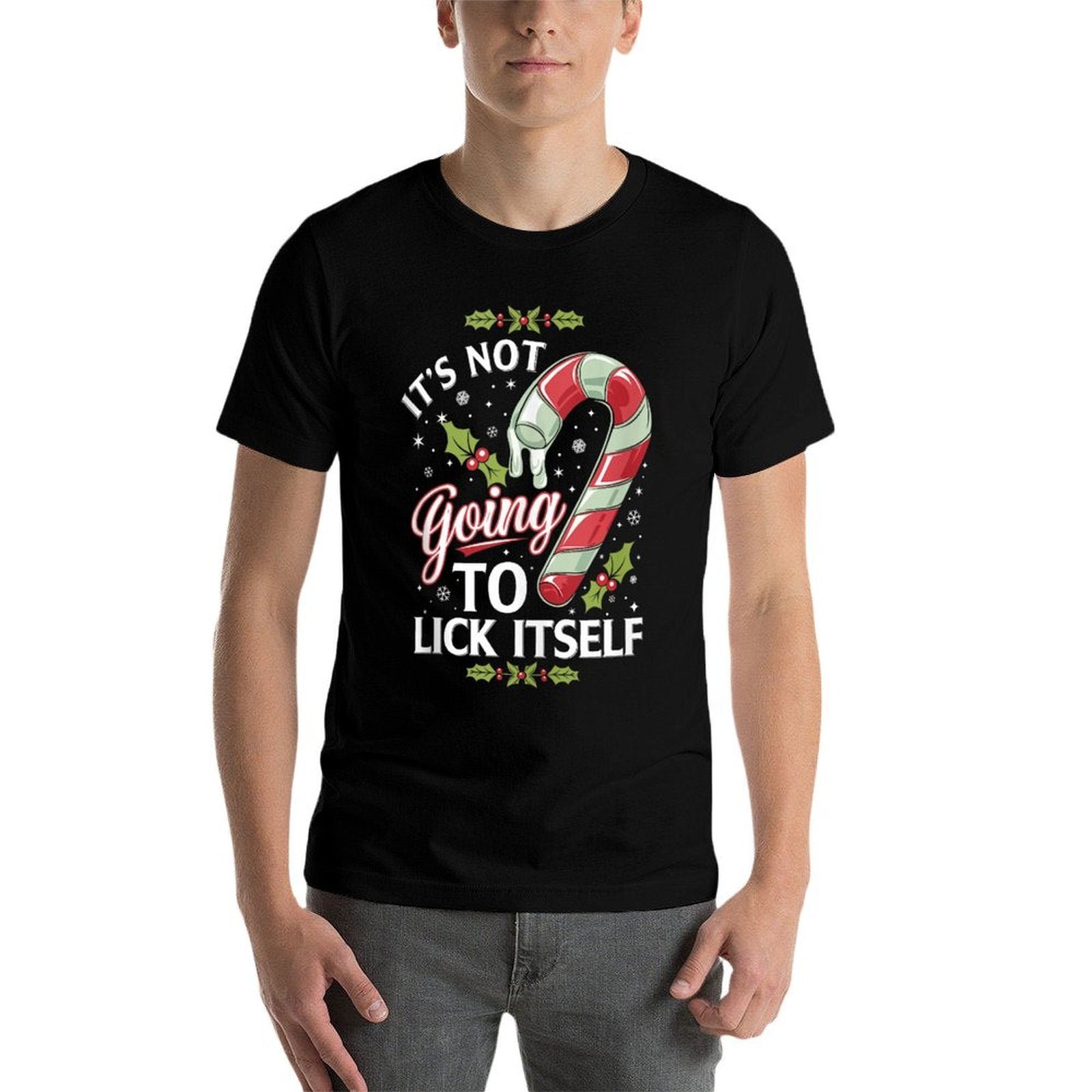 Its Not Going to Lick Itself Funny Christmas  Ribbed Collar T-Shirt