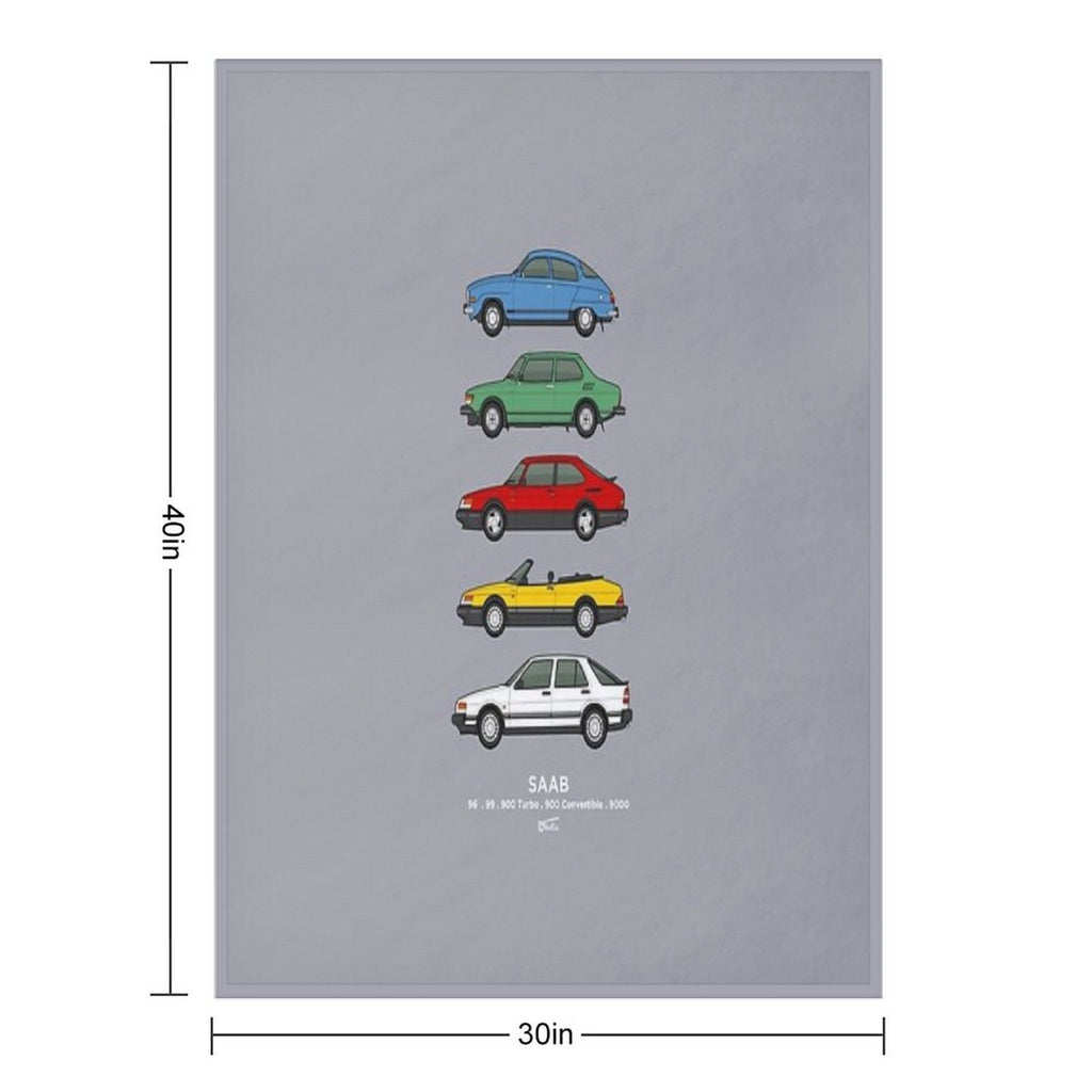 Saab Classic Car Outline Illustration Multi-functional Throw Blanket