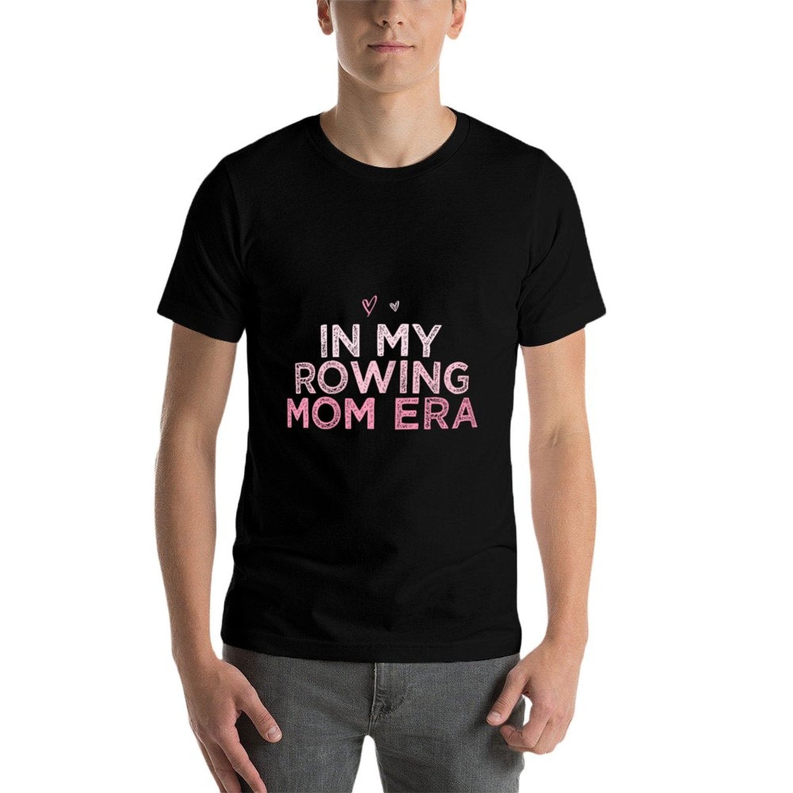 In My Rowing Mom Era Funny Retro Heart Women  Ribbed Collar T-Shirt