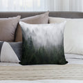 Home Is A Feeling   Misty Retro Fall Wilderness Fairytale Evergreen Forest With Trees Covered In Magic Fog Season Soft Home Decor Throw Pillow