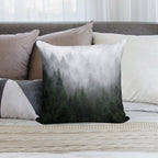 Home Is A Feeling   Misty Retro Fall Wilderness Fairytale Evergreen Forest With Trees Covered In Magic Fog Season Soft Home Decor Throw Pillow