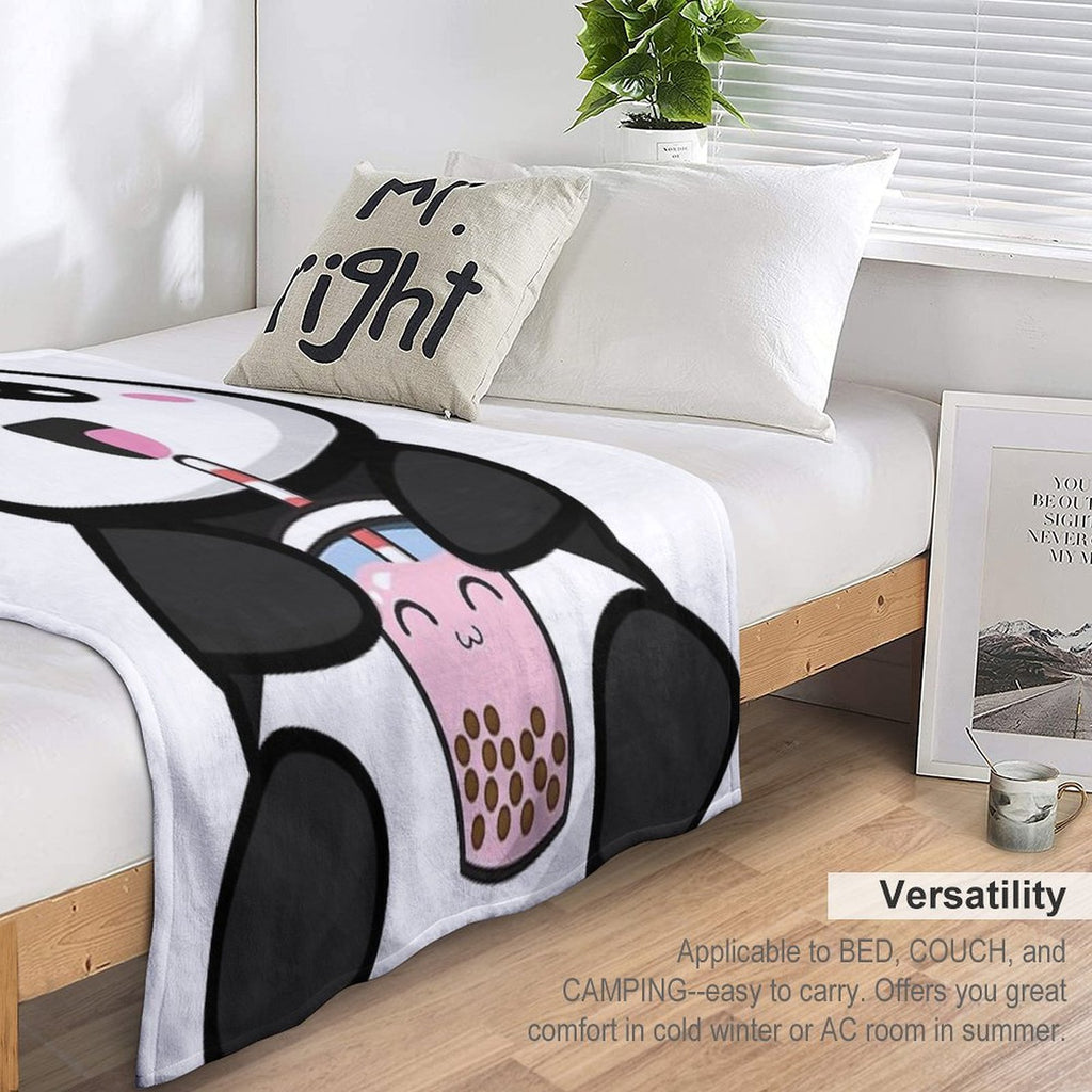 Panda Boba Kawaii Bubble Tea Plush Throw Blanket