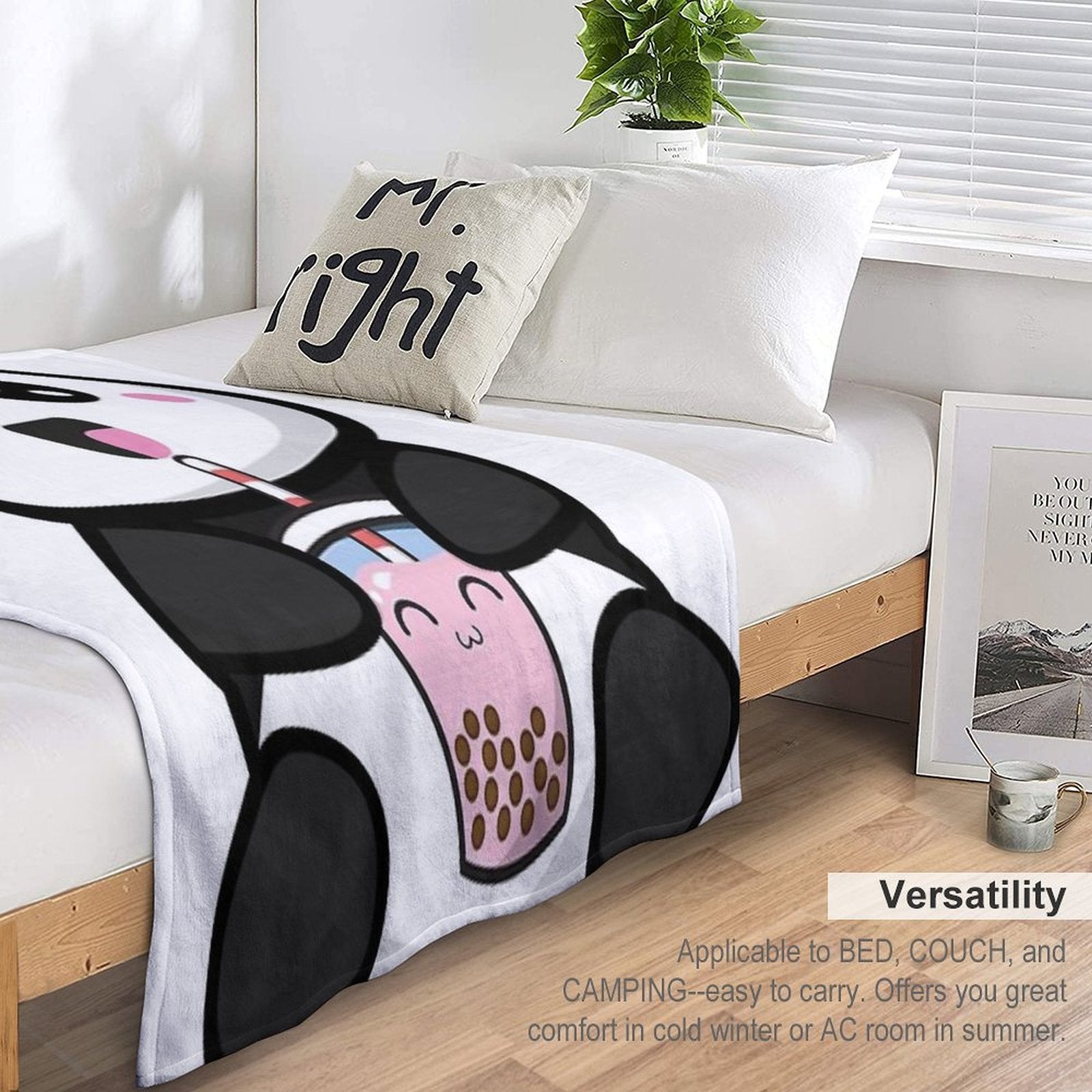 Panda Boba Kawaii Bubble Tea Plush Throw Blanket