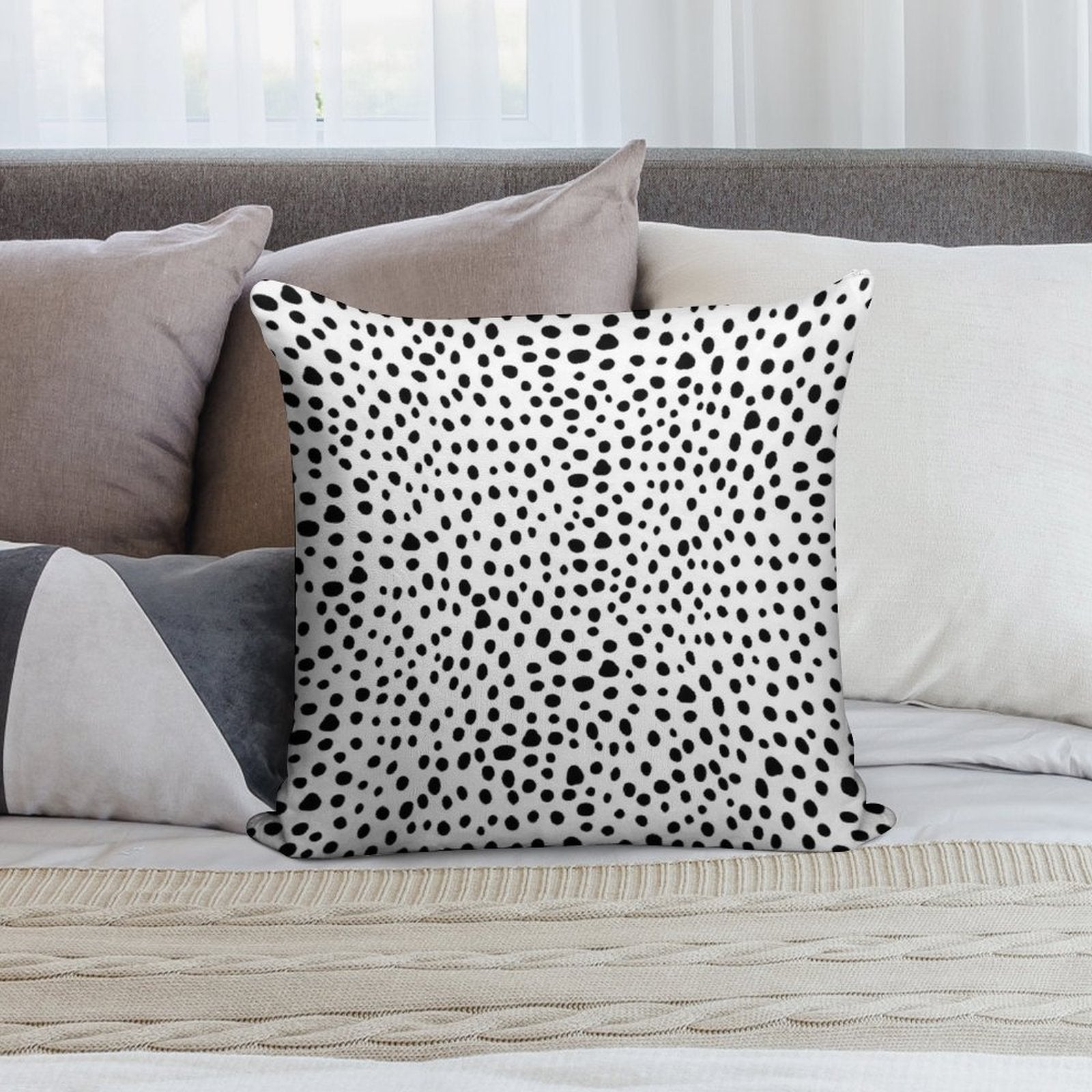Modern Black And White Hand Drawn Polka Dots Soft Fade-Resistant Throw Pillow