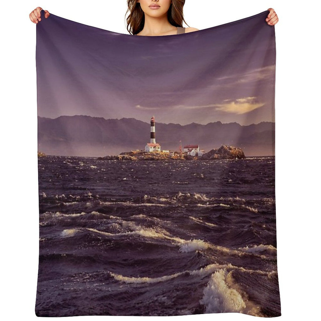 Race Rocks Lighthouse Beautiful Dramatic Sunset Scenery Vancouver Island Art Print Anti-pilling Throw Blanket