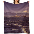 Race Rocks Lighthouse Beautiful Dramatic Sunset Scenery Vancouver Island Art Print Premium Throw Blanket