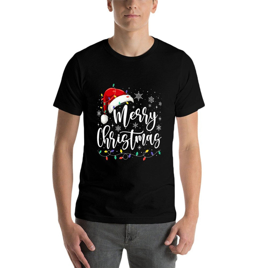 Merry Christmas Lights Red Santa Hat Xmas Family Men Women  Quick-drying T-Shirt