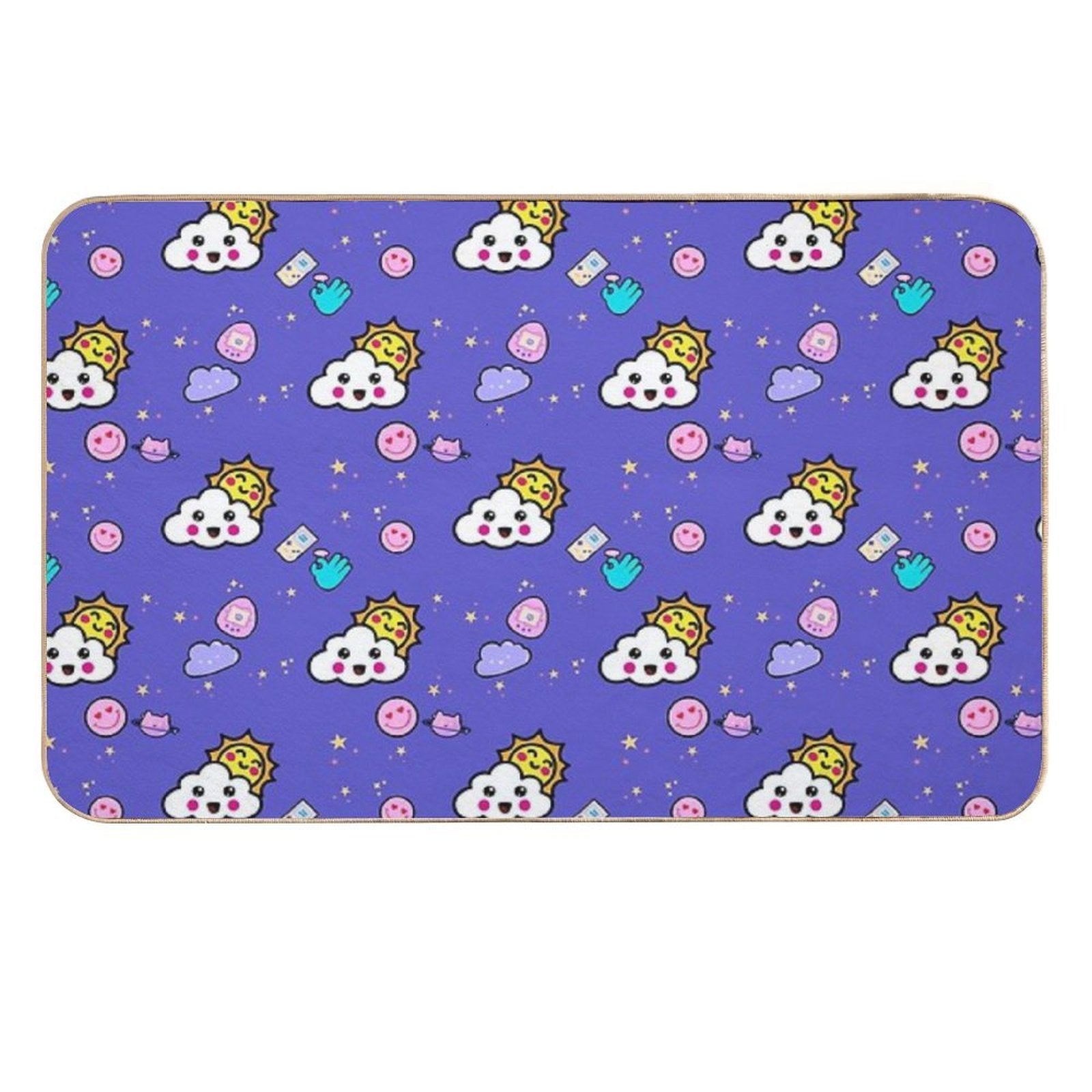Kawaii Seamless Pattern Bath Mat, Cute Kawaii Retro Graphic  Multi-Purpose Bath Mat