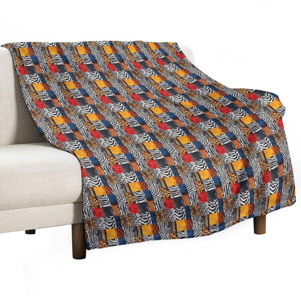 Textile Collage of Wild Prints Eco-conscious Throw Blanket