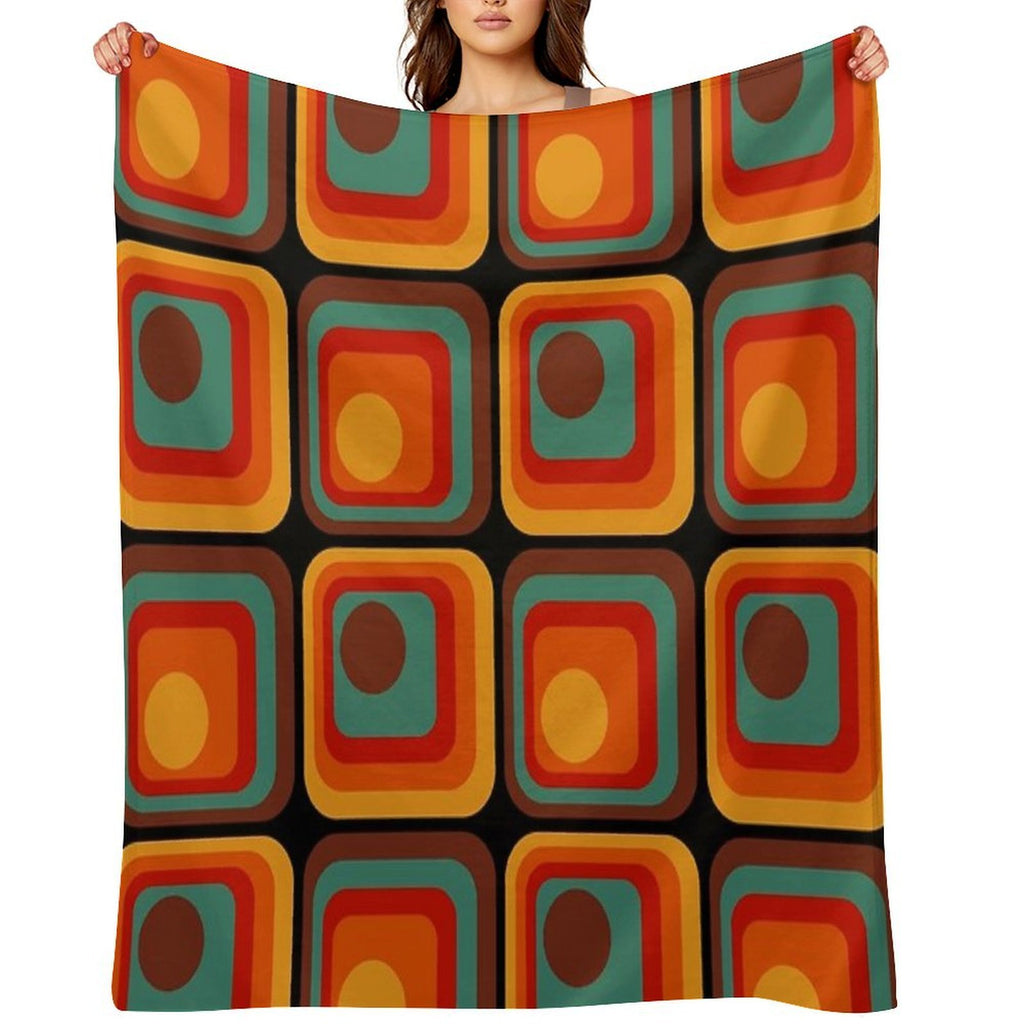 Retro Geometric Gradient Square And Circle Pattern 222 Anti-pilling Throw Blanket