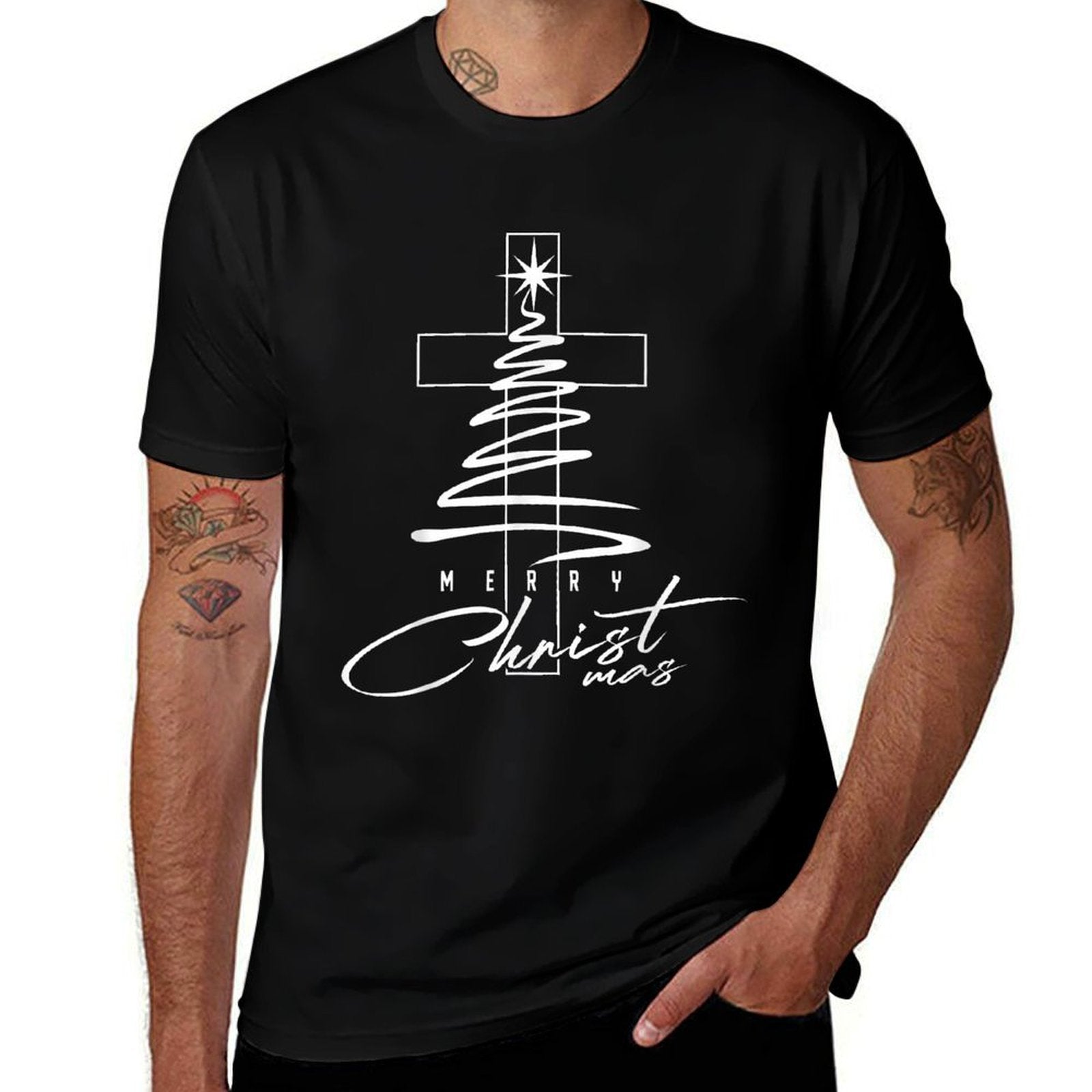 Christian Cross Jesus Merry Christmas Xmas Tree Holiday  Classic T-Shirt
