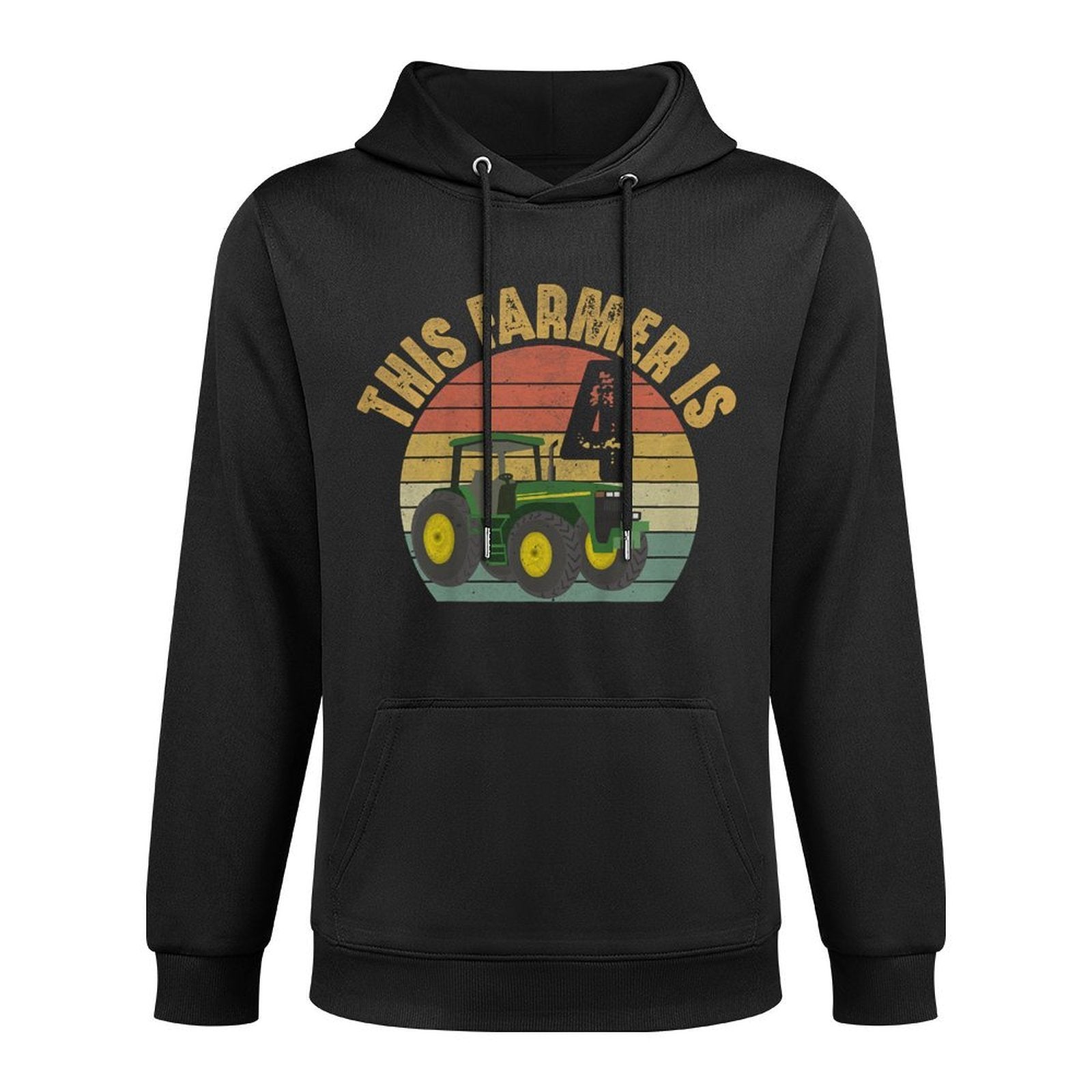 Kids Tractor 4th Birthday 4 Year Old Farmer Farm Theme Bday Party Customizable Surface Hoodie