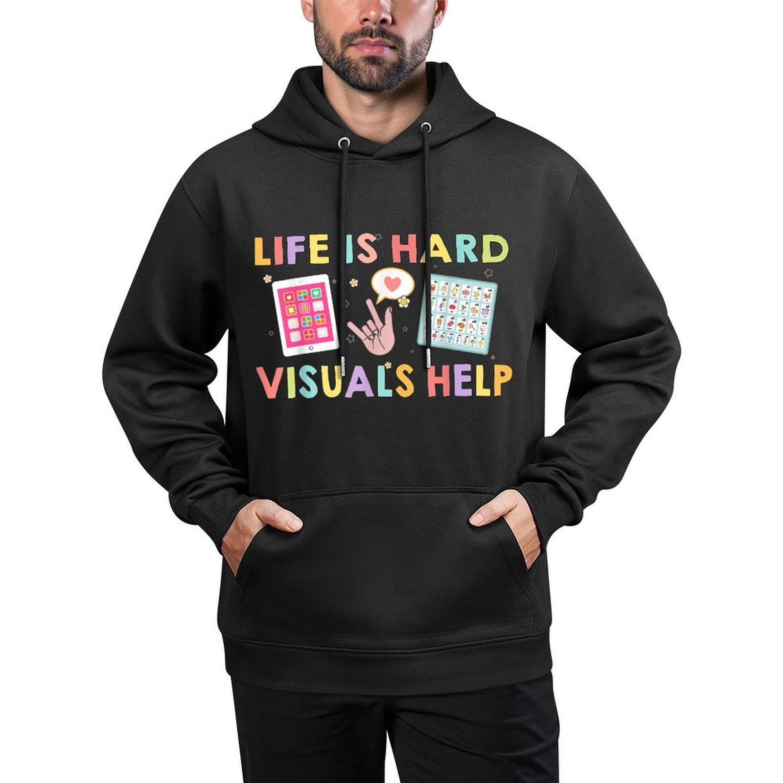 Life Is Hard Visuals Help Funny Therapist Applied Behavior Relaxed Fit Hoodie