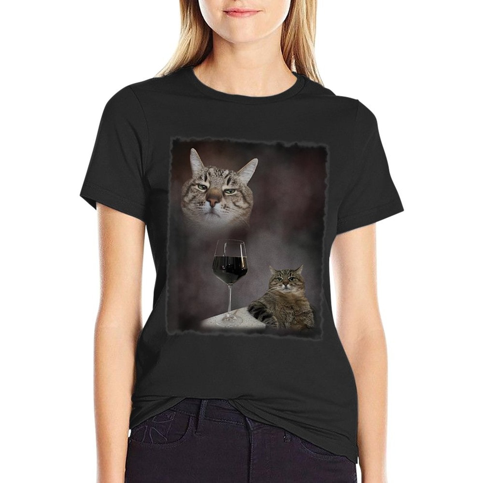 Funny Vintage Wine Cat Animal Meme 90s Sarcastic Retro Gift for Men Women  Summer-ready Fabric T-Shirt