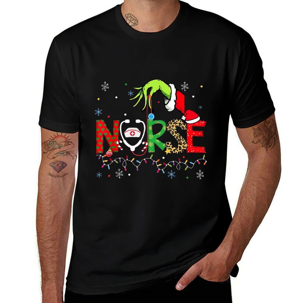 Stethoscope Nurse Merry Christmas Xmas Lights Holiday Snow  Rolled Sleeves T-Shirt