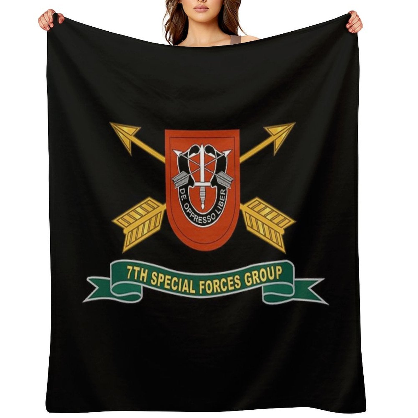 Army - 7th Special Forces Group - Flash W Br - Ribbon X 300 Sustainable Throw Blanket
