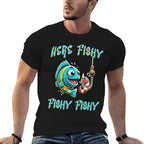Womens Here Fishy Funny Fishing Graphic  Stretchy T-Shirt