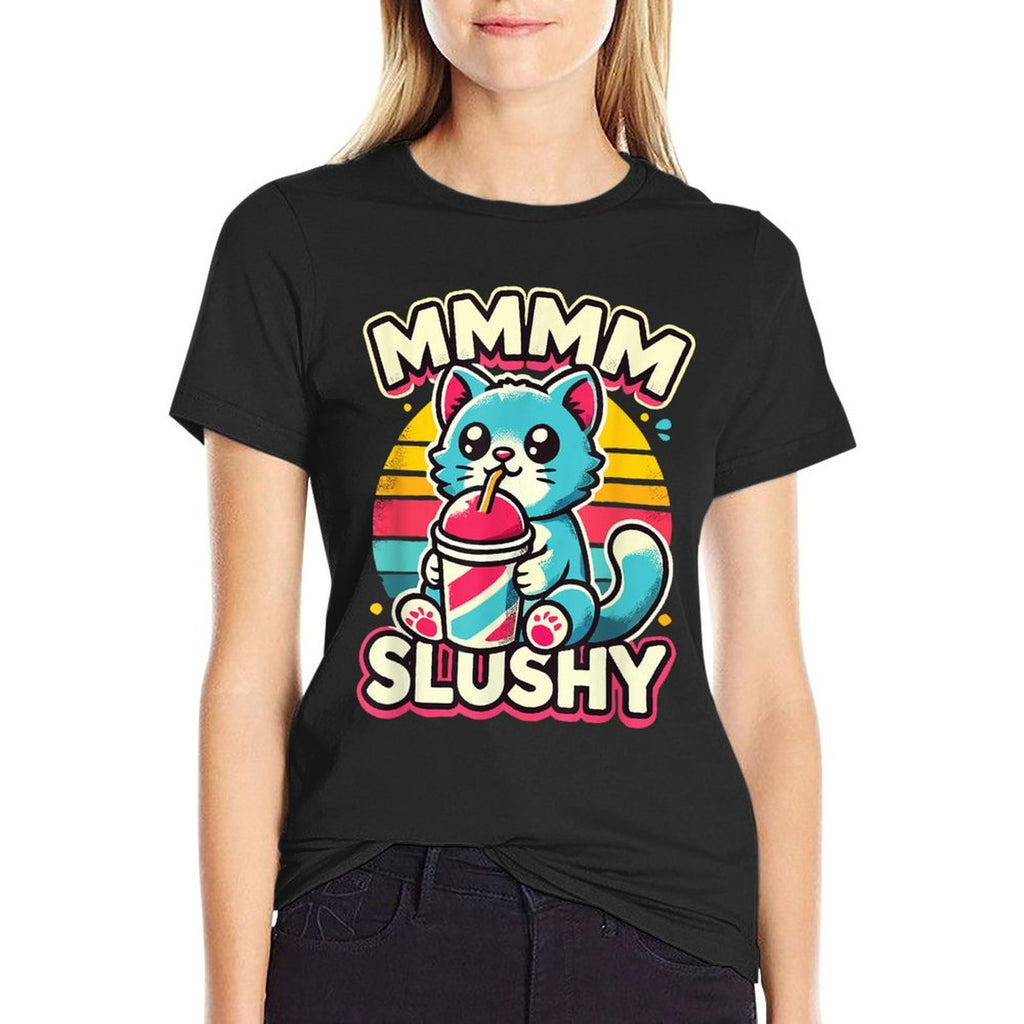Funny Slushy Cat  Cute Cat Drinking Slushy  Durable T-Shirt