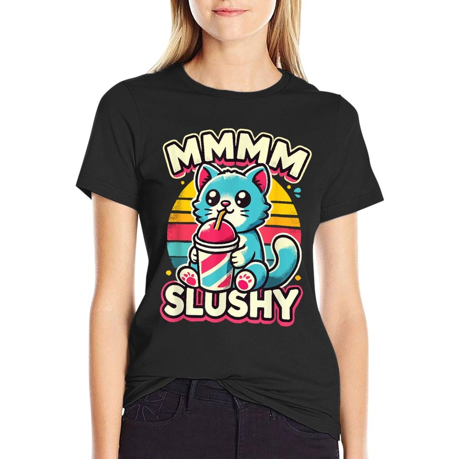 Funny Slushy Cat  Cute Cat Drinking Slushy  Durable T-Shirt