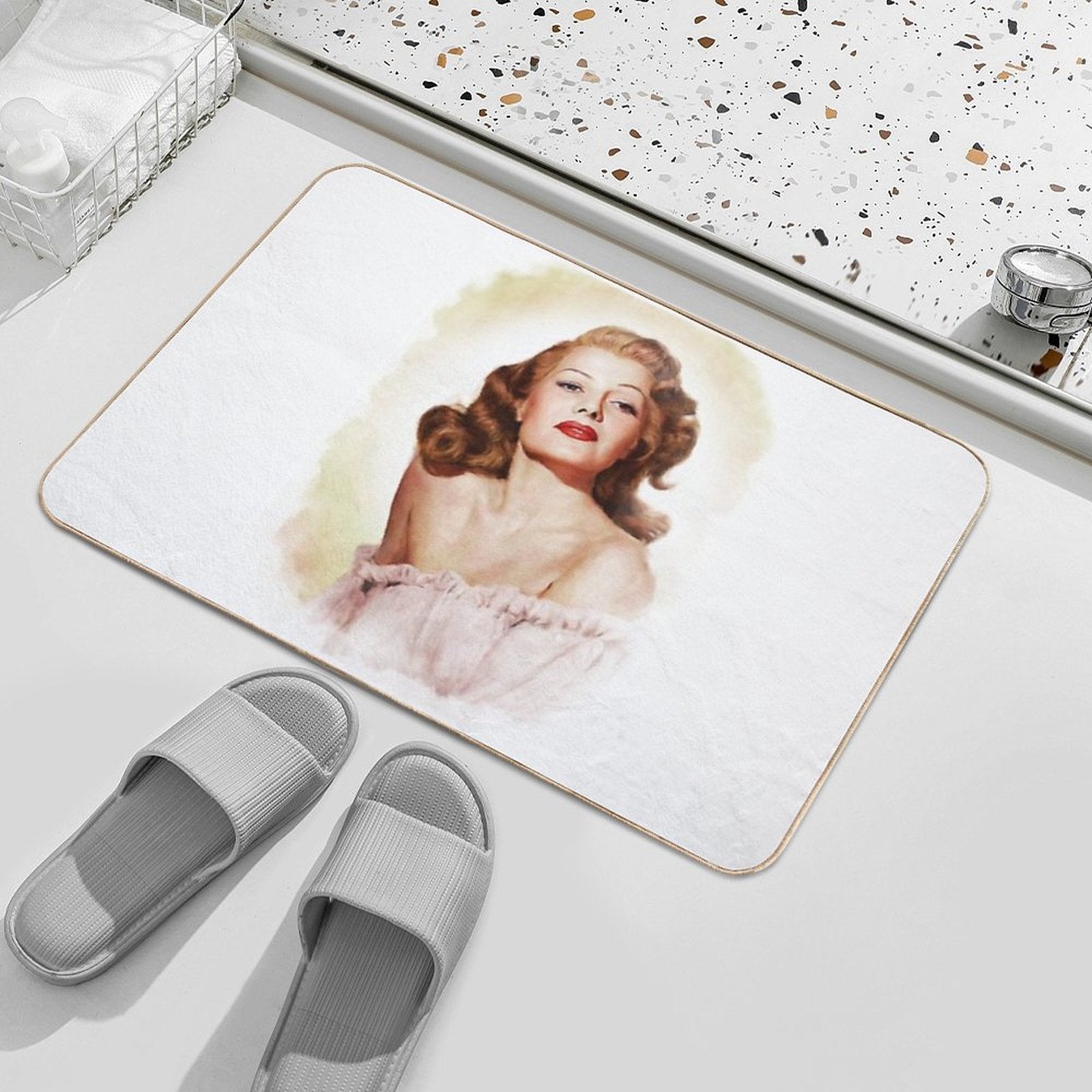 Vintage Rita Hayworth Painting  Repositionable Bath Mat