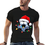 Santa Soccer Ball Christmas Lights Boys Men Soccer Player  Rolled Sleeves T-Shirt