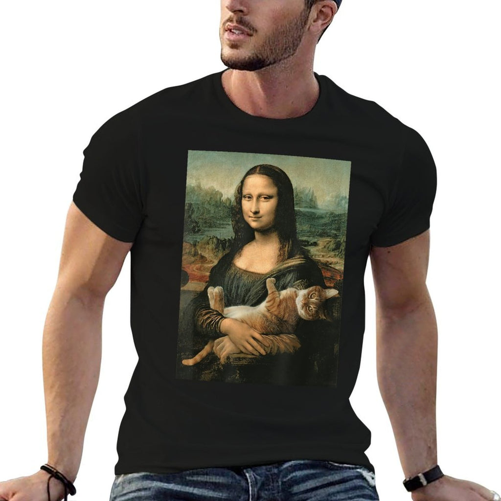Mona Lisa With Orange Cat Funny Art Painting  Affordable Price T-Shirt