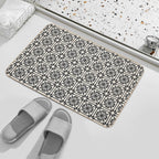 Nouveau Spanish Tile Pattern in Black And Almond Cream  Non-Slip Bath Mat