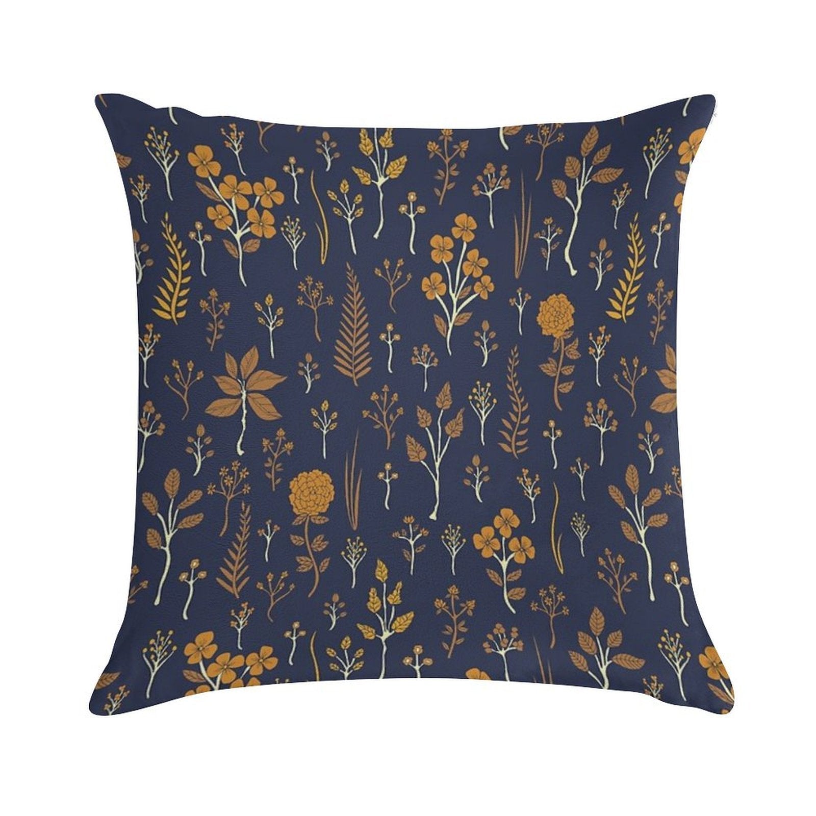 Navy Blue & Mustard Yellow Floral Pattern Soft Anti-Pilling Throw Pillow