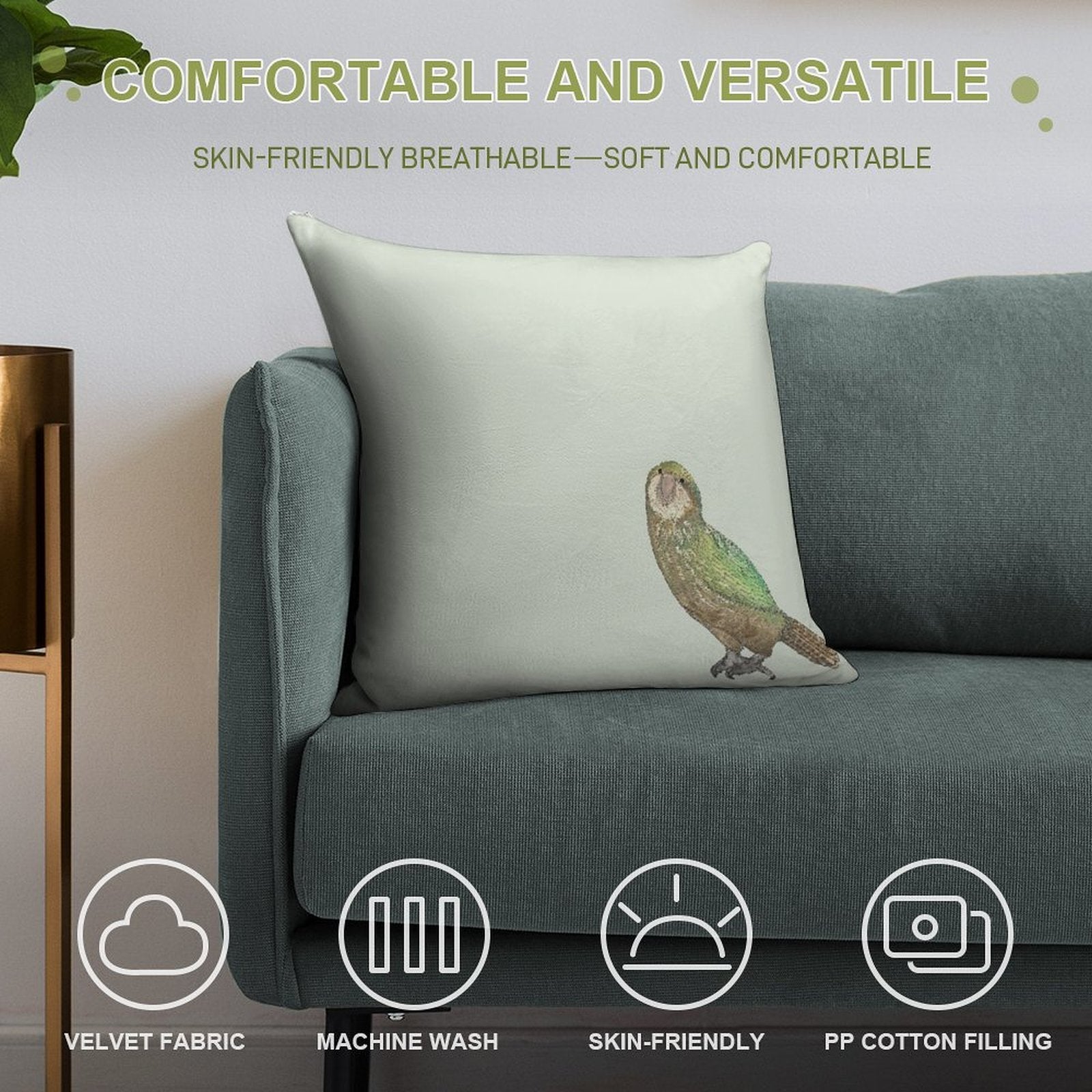 Kakapo Soft Short Plush Fabric Throw Pillow