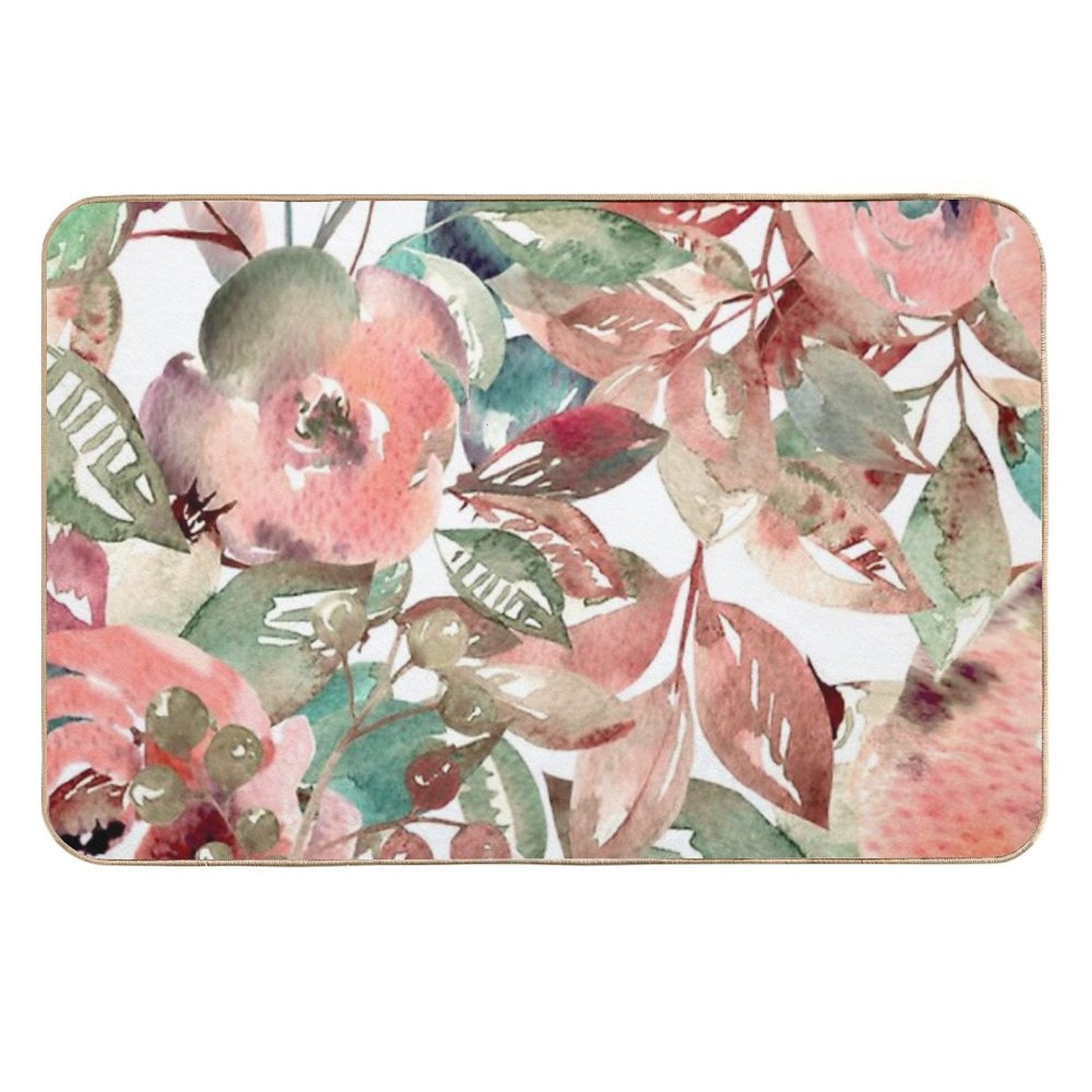 Vintage Floral Medley Pattern - Pale Pink And Green - Cottagecore  Pet-Safe Bath Mat