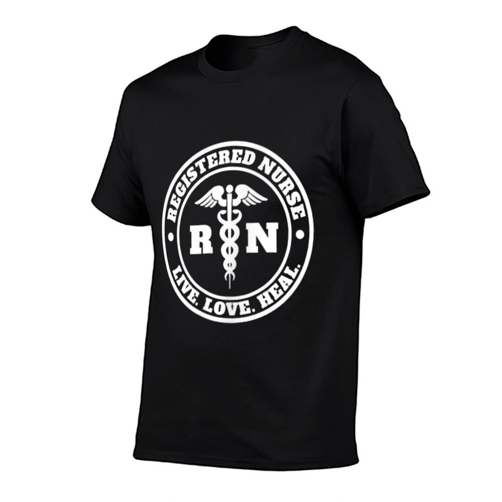 Registered Nurse Live Love Heal Pocket Logo RN  Slim-fit Cut T-Shirt