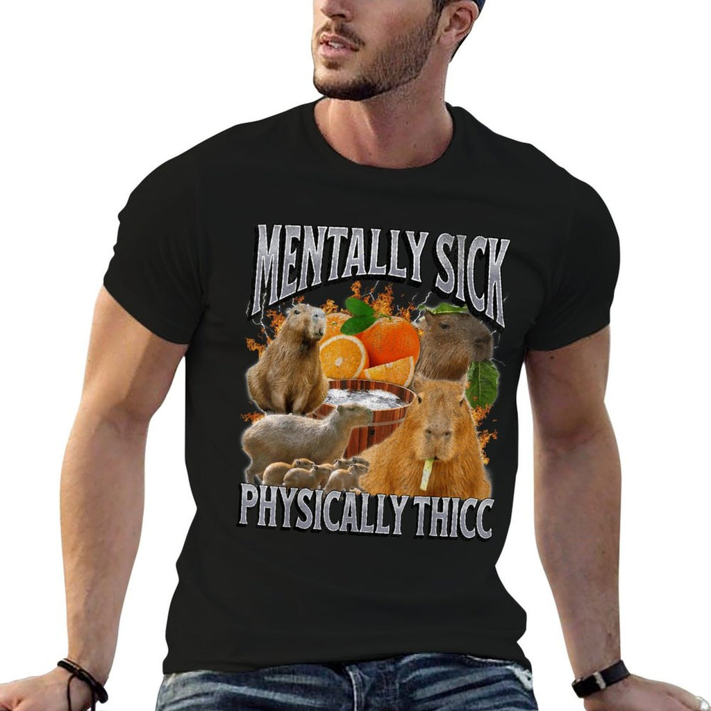 Physically Thicc Funny Capybara Meme Bootleg Y2K Graphic  Fade-proof Color T-Shirt
