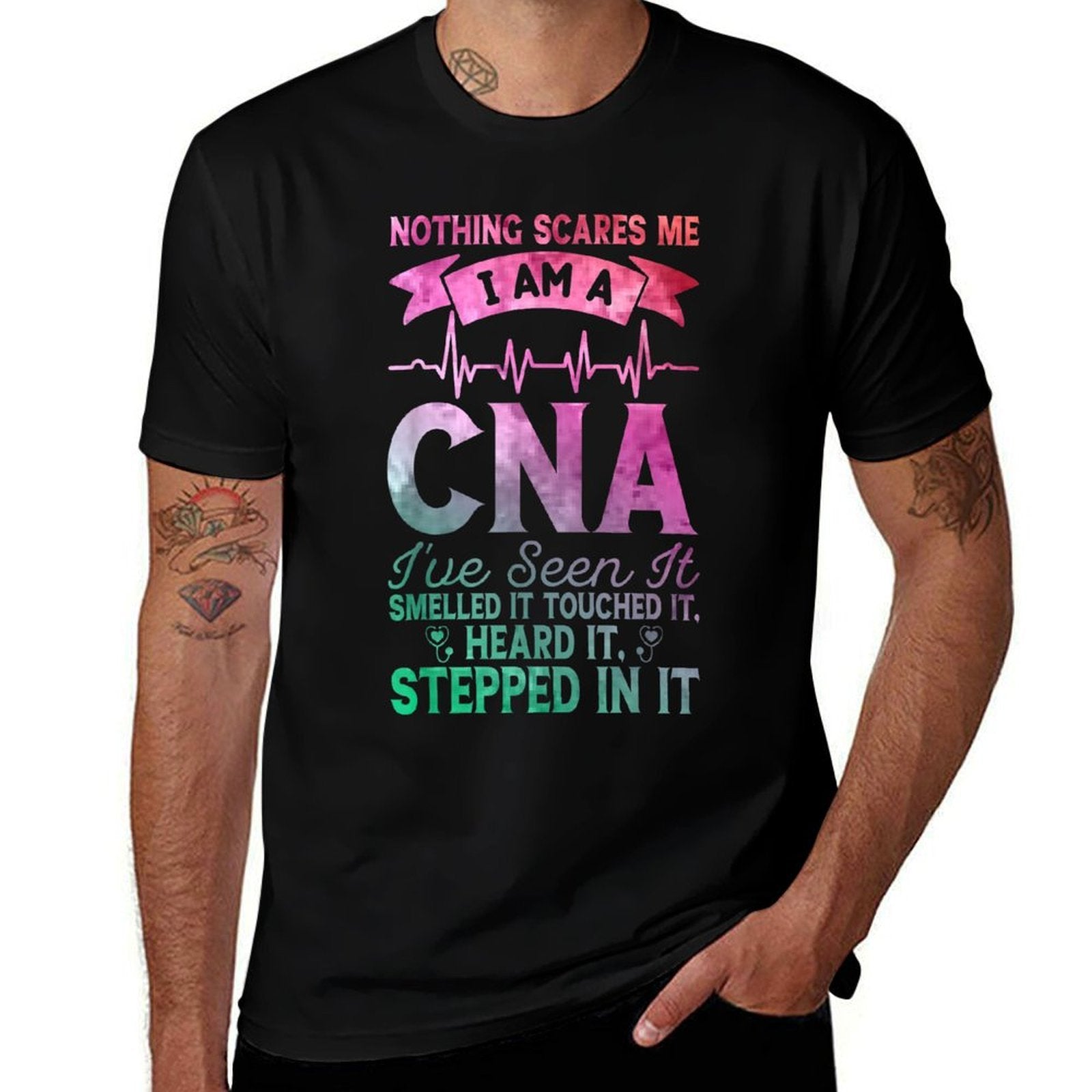 Nothing Scares Me CNA Nurse Job Lover Funny CNA  Ribbed Collar T-Shirt