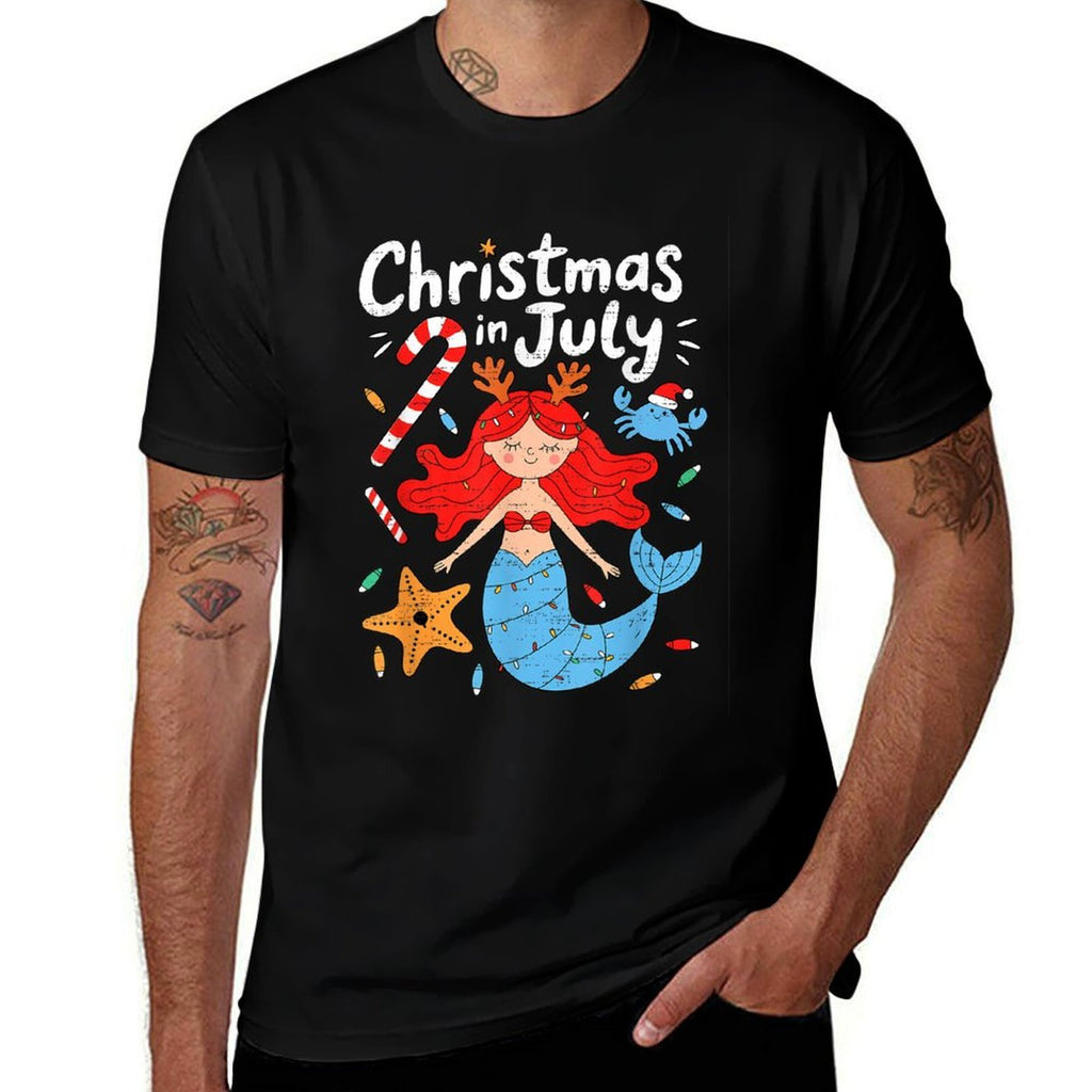 Mermaid Christmas In July Funny Summer Xmas Girlsns Kids  Odor-resistant T-Shirt