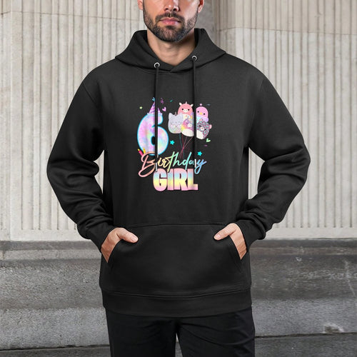 6th Birthday Squish Squad Mallow Girls Kids 6 Year Old Bday Kangaroo Pocket Hoodie