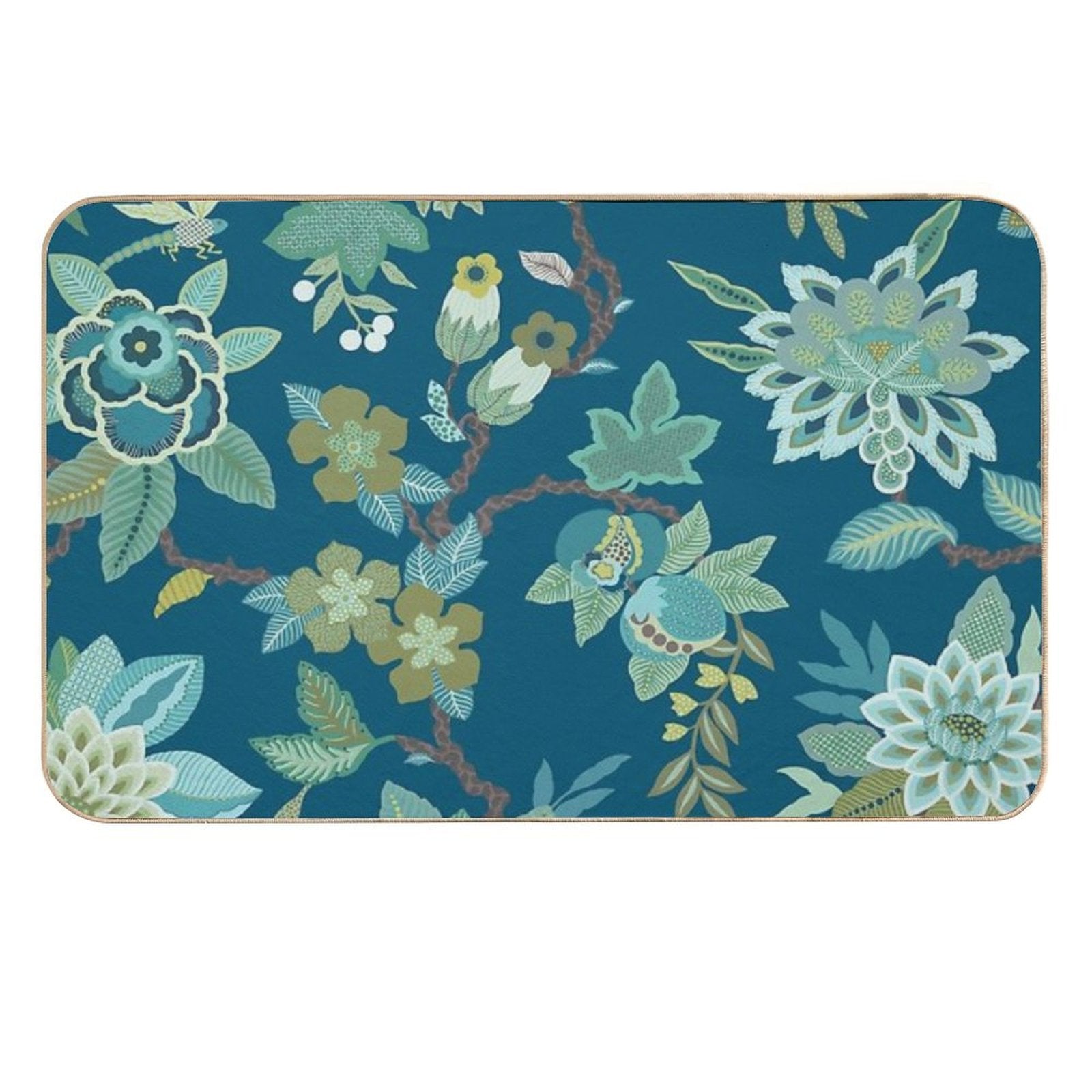 Jacobean Floral - Blue Durable Bath Mat