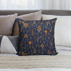 Navy Blue & Mustard Yellow Floral Pattern Soft Anti-Pilling Throw Pillow